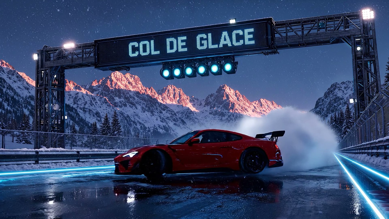 Col de Glace: a red GT drifting in the snow