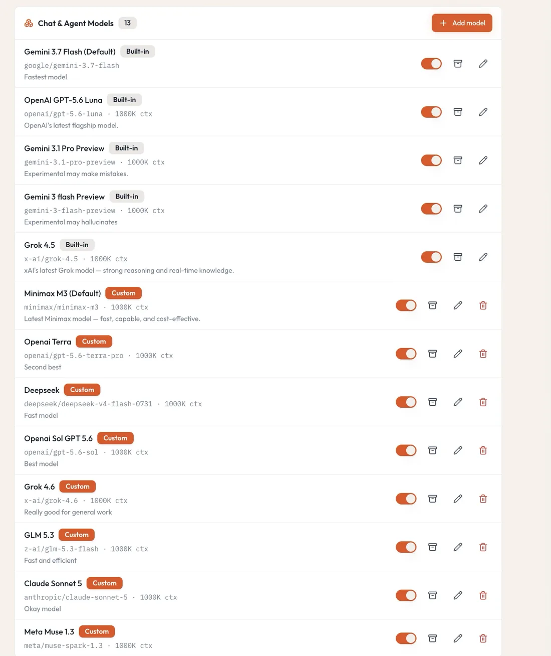 AI model configuration options in construction.live