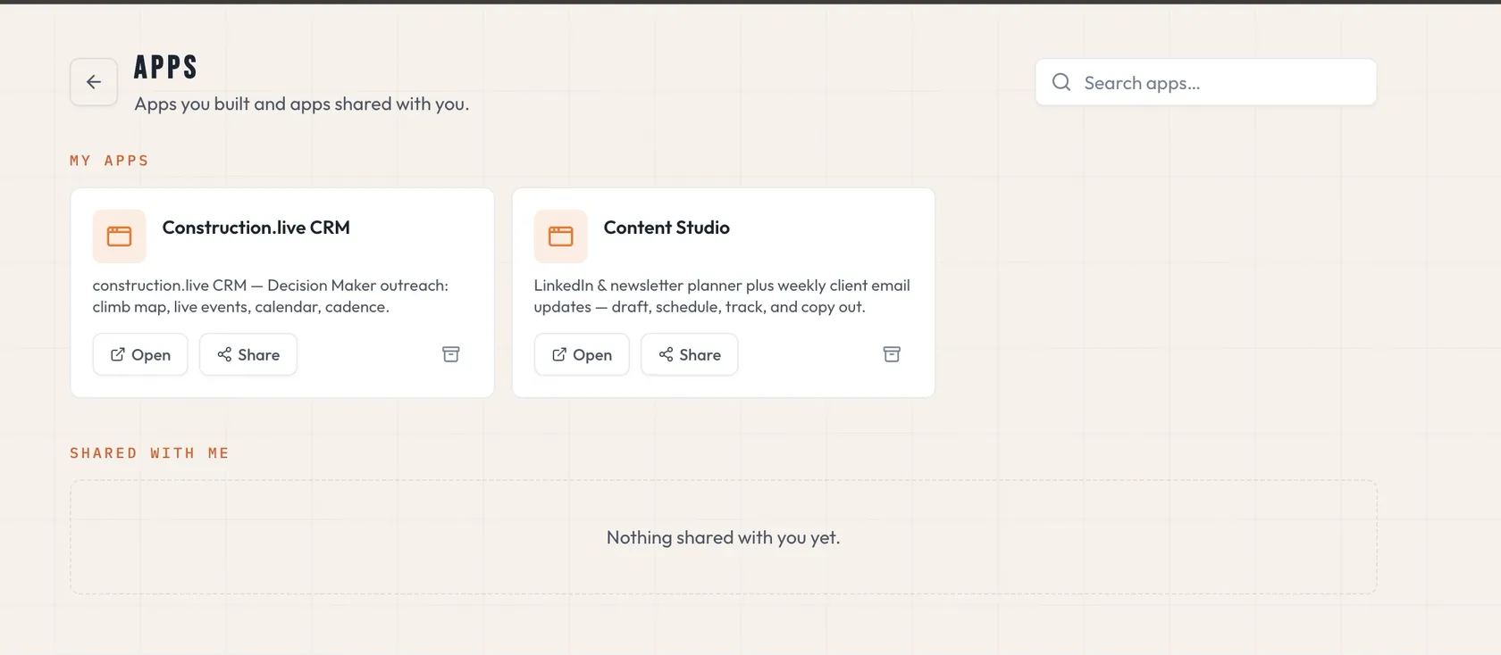 construction.live custom application workflow