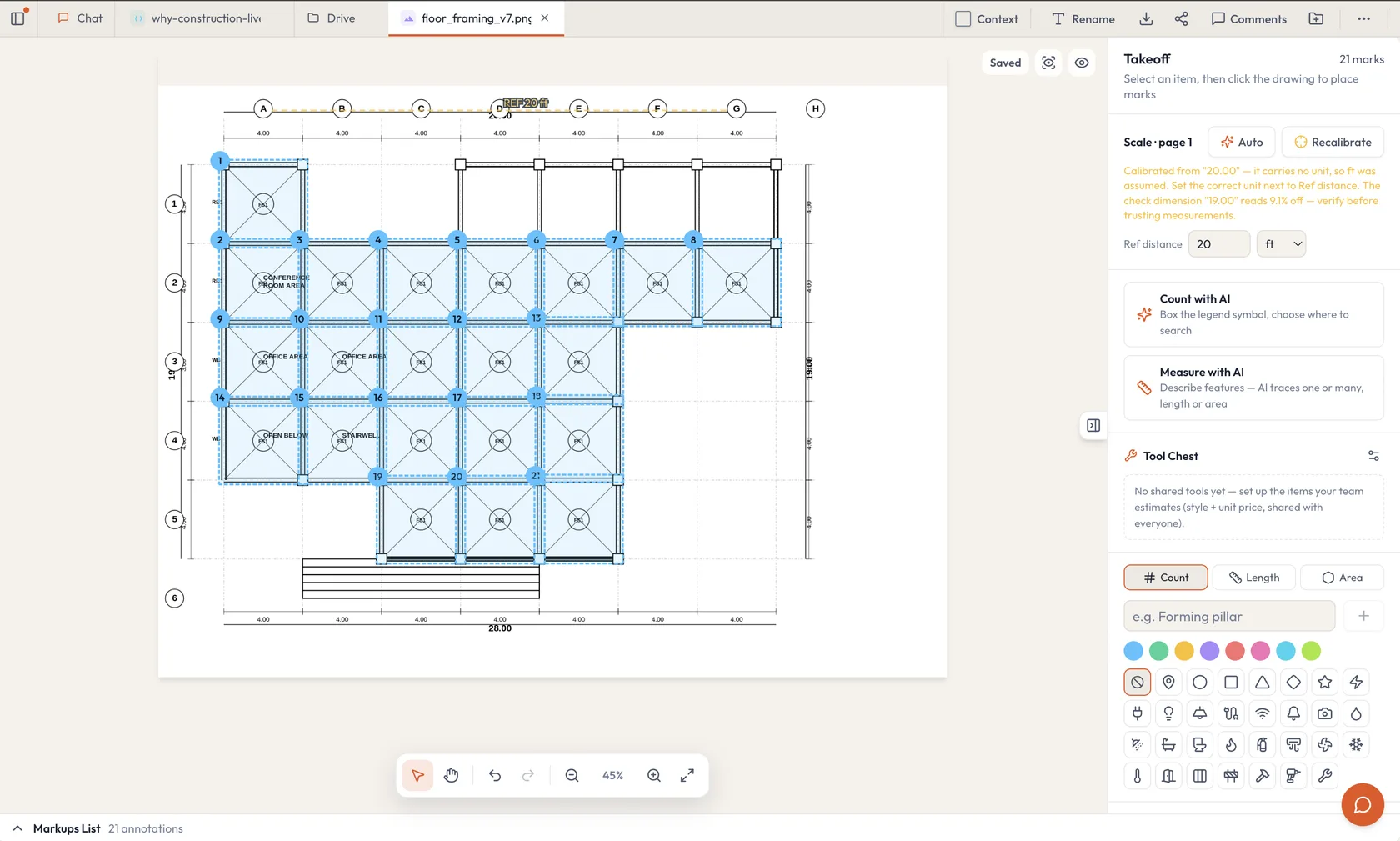 construction.live drawing and estimation workspace