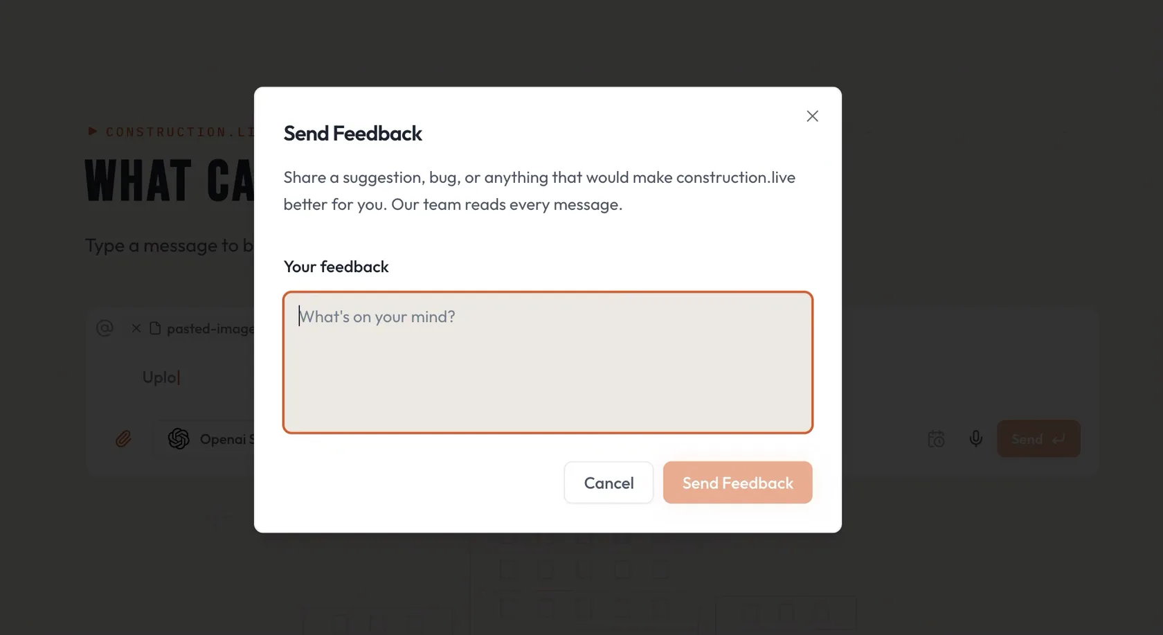 construction.live feedback and support workflow