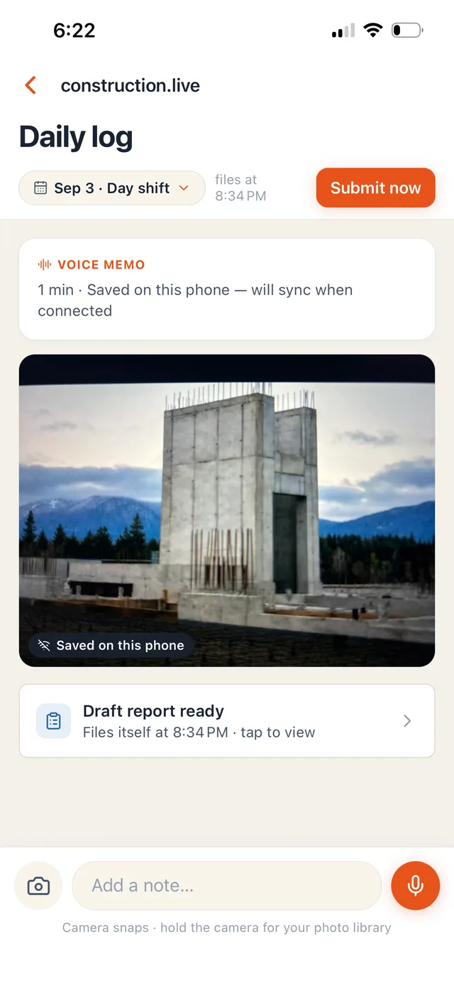 construction.live mobile meeting capture screen