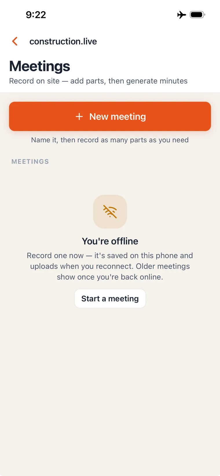 construction.live offline meeting capture screen